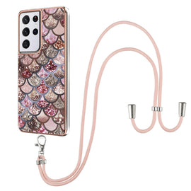 Electroplating Pattern IMD TPU Shockproof Case with Neck Lanyard, For Samsung Galaxy S21 Ultra 5G, For Samsung Galaxy S21+ 5G