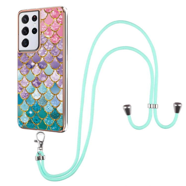 Electroplating Pattern IMD TPU Shockproof Case with Neck Lanyard, For Samsung Galaxy S21 Ultra 5G, For Samsung Galaxy S21+ 5G