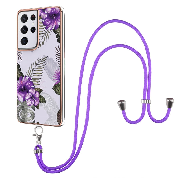 Electroplating Pattern IMD TPU Shockproof Case with Neck Lanyard, For Samsung Galaxy S21 Ultra 5G, For Samsung Galaxy S21+ 5G