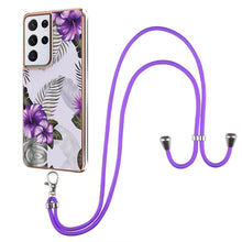 Load image into Gallery viewer, Electroplating Pattern IMD TPU Shockproof Case with Neck Lanyard, For Samsung Galaxy S21 Ultra 5G, For Samsung Galaxy S21+ 5G