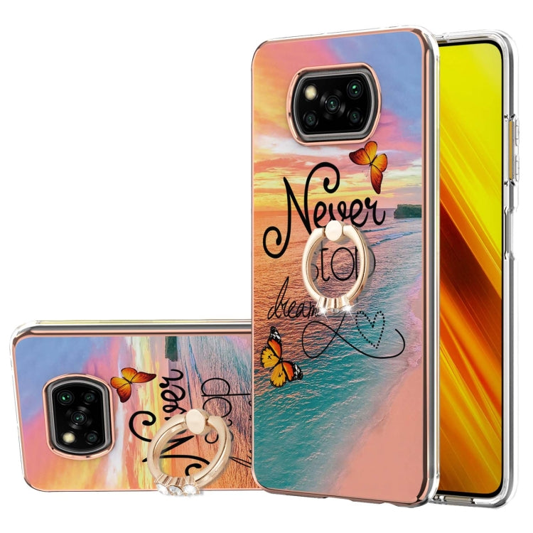 Electroplating Pattern IMD TPU Shockproof Case with Rhinestone Ring Holder, For Xiaomi Redmi Note 10 Pro/ 10 Pro Max, For Xiaomi Poco X3 NFC