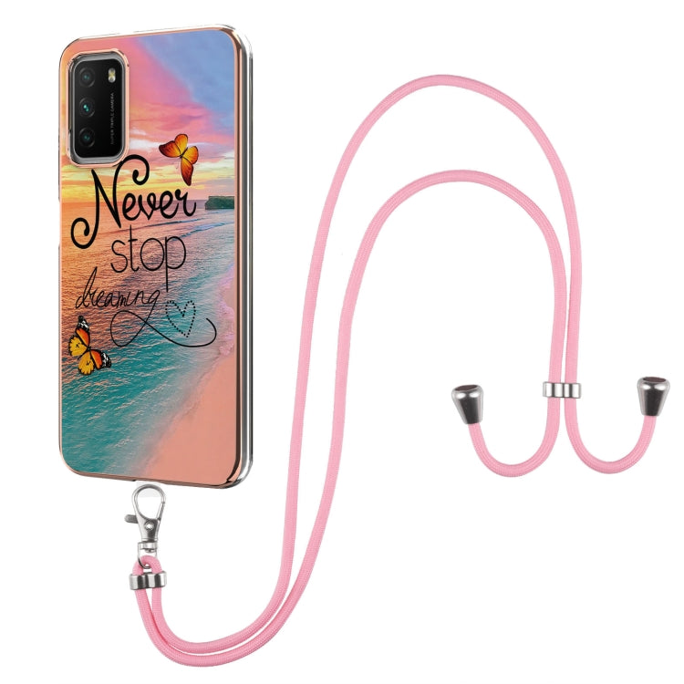 Electroplating Pattern IMD TPU Shockproof Case with Neck Lanyard, For Xiaomi Mi 11i / Poco F3, For Xiaomi Poco M3 / Redmi Note 9 4G, For Xiaomi Redmi 9A, For Xiaomi Mi 10 Lite 5G, For Xiaomi Mi 10T Lite 5G, For Xiaomi Mi 10T 5G / 10T Pro 5G            ...