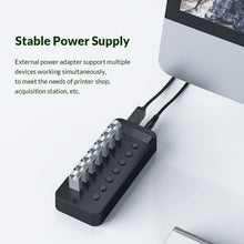 Load image into Gallery viewer, ORICO CT2U3-7AB-WH 7 In 1 Plastic Stripes Multi-Port USB HUB with Individual Switches, CT2U3-7AB-BK US Plug, CT2U3-7AB-WH US Plug