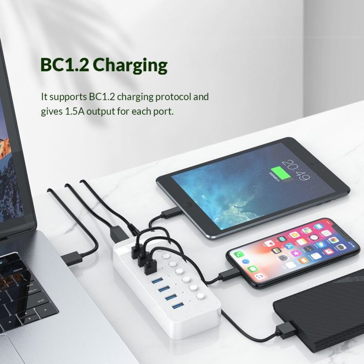 ORICO CT2U3-7AB-WH 7 In 1 Plastic Stripes Multi-Port USB HUB with Individual Switches,, CT2U3-7AB-BK AU Plug, CT2U3-7AB-WH AU Plug, CT2U3-7AB-BK UK Plug, CT2U3-7AB-WH UK Plug, CT2U3-7AB-BK EU Plug, CT2U3-7AB-WH EU Plug
