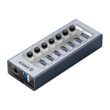 Load image into Gallery viewer, ORICO AT2U3-7AB-GY-BP 7 In 1 Aluminum Alloy Multi-Port USB HUB with Individual Switches,, EU Plug, UK Plug, AU Plug
