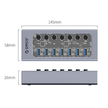 Load image into Gallery viewer, ORICO AT2U3-7AB-GY-BP 7 In 1 Aluminum Alloy Multi-Port USB HUB with Individual Switches,, EU Plug, UK Plug, AU Plug