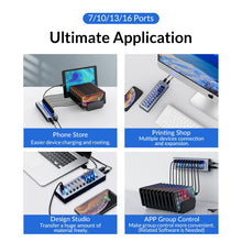 Load image into Gallery viewer, ORICO AT2U3-7AB-GY-BP 7 In 1 Aluminum Alloy Multi-Port USB HUB with Individual Switches,, EU Plug, UK Plug, AU Plug