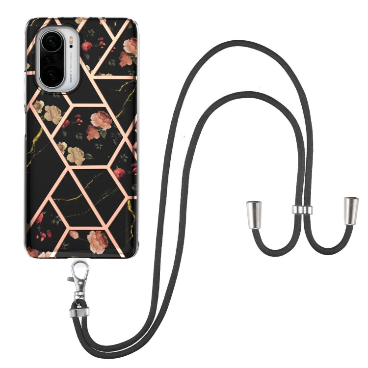 Electroplating Splicing Marble Flower Pattern TPU Shockproof Case with Lanyard, For Xiaomi Mi 11i / Poco F3, For Xiaomi Poco M3 / Redmi Note 9 4G, For Xiaomi Redmi 9A, For Xiaomi Mi 10 Lite 5G, For Xiaomi Mi 10T Lite 5G, For Xiaomi Mi 10T 5G / 10T Pro ...