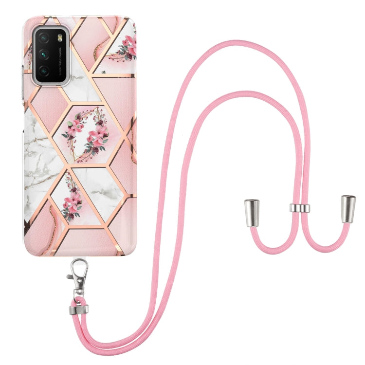 Electroplating Splicing Marble Flower Pattern TPU Shockproof Case with Lanyard, For Xiaomi Mi 11i / Poco F3, For Xiaomi Poco M3 / Redmi Note 9 4G, For Xiaomi Redmi 9A, For Xiaomi Mi 10 Lite 5G, For Xiaomi Mi 10T Lite 5G, For Xiaomi Mi 10T 5G / 10T Pro ...