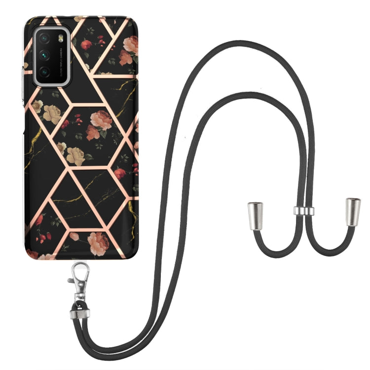 Electroplating Splicing Marble Flower Pattern TPU Shockproof Case with Lanyard, For Xiaomi Mi 11i / Poco F3, For Xiaomi Poco M3 / Redmi Note 9 4G, For Xiaomi Redmi 9A, For Xiaomi Mi 10 Lite 5G, For Xiaomi Mi 10T Lite 5G, For Xiaomi Mi 10T 5G / 10T Pro ...