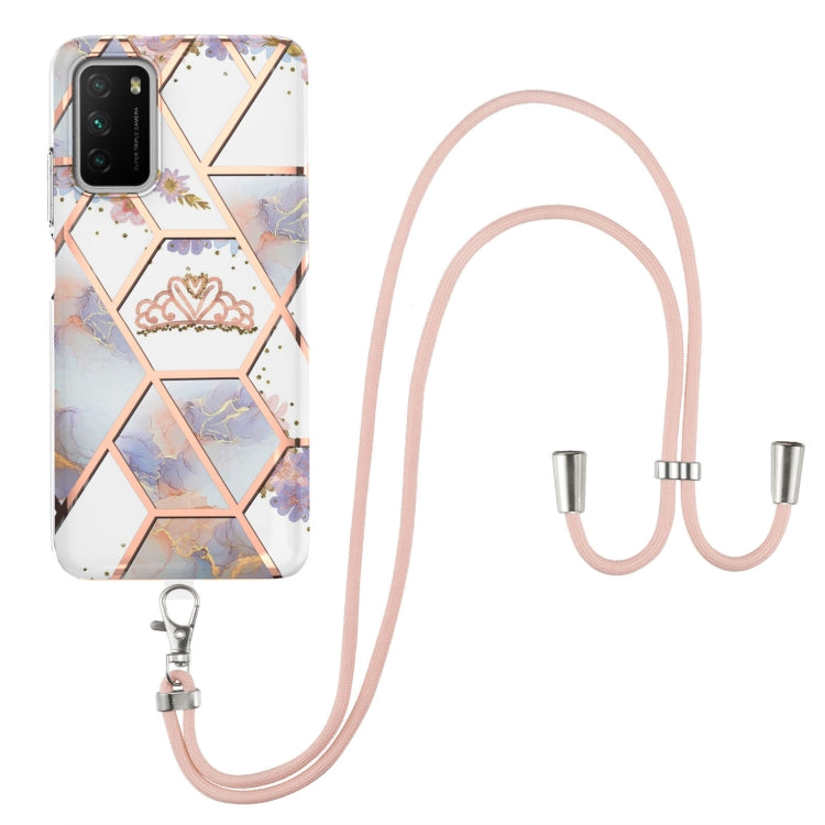 Electroplating Splicing Marble Flower Pattern TPU Shockproof Case with Lanyard, For Xiaomi Mi 11i / Poco F3, For Xiaomi Poco M3 / Redmi Note 9 4G, For Xiaomi Redmi 9A, For Xiaomi Mi 10 Lite 5G, For Xiaomi Mi 10T Lite 5G, For Xiaomi Mi 10T 5G / 10T Pro ...