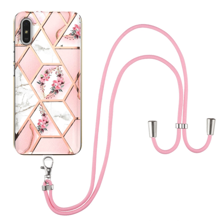 Electroplating Splicing Marble Flower Pattern TPU Shockproof Case with Lanyard, For Xiaomi Mi 11i / Poco F3, For Xiaomi Poco M3 / Redmi Note 9 4G, For Xiaomi Redmi 9A, For Xiaomi Mi 10 Lite 5G, For Xiaomi Mi 10T Lite 5G, For Xiaomi Mi 10T 5G / 10T Pro ...