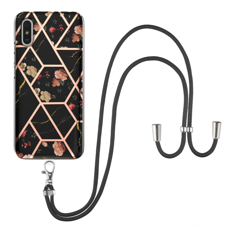 Electroplating Splicing Marble Flower Pattern TPU Shockproof Case with Lanyard, For Xiaomi Mi 11i / Poco F3, For Xiaomi Poco M3 / Redmi Note 9 4G, For Xiaomi Redmi 9A, For Xiaomi Mi 10 Lite 5G, For Xiaomi Mi 10T Lite 5G, For Xiaomi Mi 10T 5G / 10T Pro ...