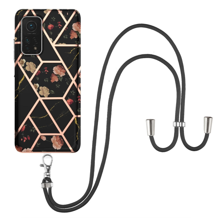 Electroplating Splicing Marble Flower Pattern TPU Shockproof Case with Lanyard, For Xiaomi Mi 11i / Poco F3, For Xiaomi Poco M3 / Redmi Note 9 4G, For Xiaomi Redmi 9A, For Xiaomi Mi 10 Lite 5G, For Xiaomi Mi 10T Lite 5G, For Xiaomi Mi 10T 5G / 10T Pro ...