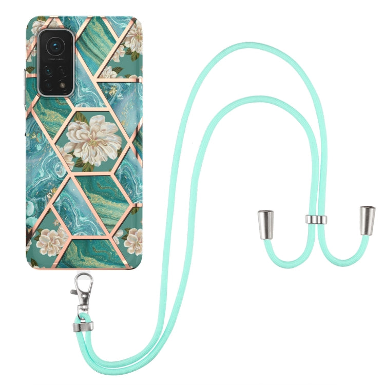 Electroplating Splicing Marble Flower Pattern TPU Shockproof Case with Lanyard, For Xiaomi Mi 11i / Poco F3, For Xiaomi Poco M3 / Redmi Note 9 4G, For Xiaomi Redmi 9A, For Xiaomi Mi 10 Lite 5G, For Xiaomi Mi 10T Lite 5G, For Xiaomi Mi 10T 5G / 10T Pro ...