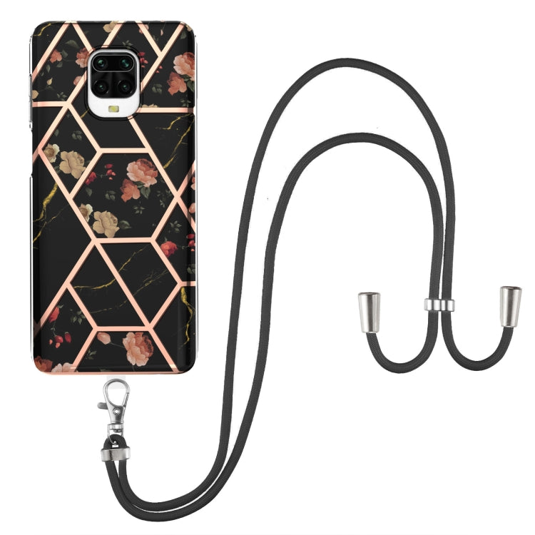 Electroplating Splicing Marble Flower Pattern TPU Shockproof Case with Lanyard, For Xiaomi Mi 11i / Poco F3, For Xiaomi Poco M3 / Redmi Note 9 4G, For Xiaomi Redmi 9A, For Xiaomi Mi 10 Lite 5G, For Xiaomi Mi 10T Lite 5G, For Xiaomi Mi 10T 5G / 10T Pro ...