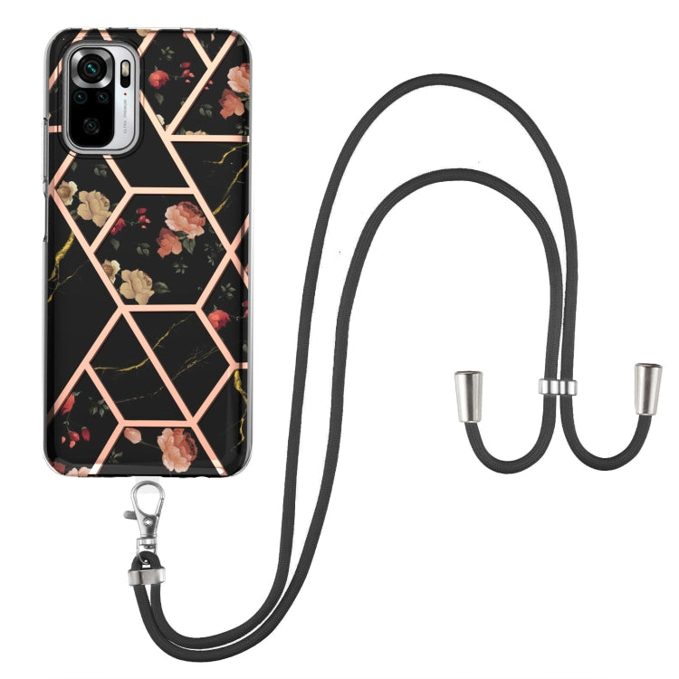 Electroplating Splicing Marble Flower Pattern TPU Shockproof Case with Lanyard, For Xiaomi Mi 11i / Poco F3, For Xiaomi Poco M3 / Redmi Note 9 4G, For Xiaomi Redmi 9A, For Xiaomi Mi 10 Lite 5G, For Xiaomi Mi 10T Lite 5G, For Xiaomi Mi 10T 5G / 10T Pro ...