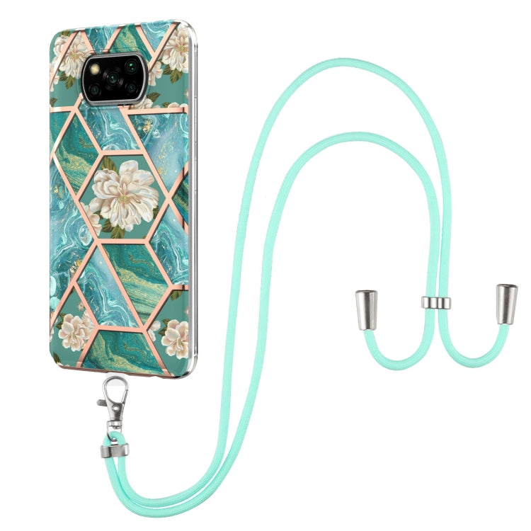 Electroplating Splicing Marble Flower Pattern TPU Shockproof Case with Lanyard, For Xiaomi Mi 11i / Poco F3, For Xiaomi Poco M3 / Redmi Note 9 4G, For Xiaomi Redmi 9A, For Xiaomi Mi 10 Lite 5G, For Xiaomi Mi 10T Lite 5G, For Xiaomi Mi 10T 5G / 10T Pro ...