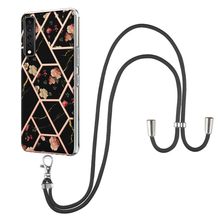 Electroplating Splicing Marble Flower Pattern TPU Shockproof Case with Lanyard, For Xiaomi Mi 11i / Poco F3, For Xiaomi Poco M3 / Redmi Note 9 4G, For Xiaomi Redmi 9A, For Xiaomi Mi 10 Lite 5G, For Xiaomi Mi 10T Lite 5G, For Xiaomi Mi 10T 5G / 10T Pro ...