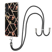 Load image into Gallery viewer, Electroplating Splicing Marble Flower Pattern TPU Shockproof Case with Lanyard, For Xiaomi Mi 11i / Poco F3, For Xiaomi Poco M3 / Redmi Note 9 4G, For Xiaomi Redmi 9A, For Xiaomi Mi 10 Lite 5G, For Xiaomi Mi 10T Lite 5G, For Xiaomi Mi 10T 5G / 10T Pro ...