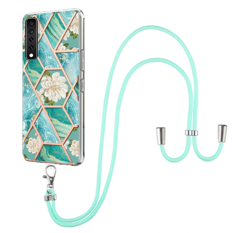 Electroplating Splicing Marble Flower Pattern TPU Shockproof Case with Lanyard, For Xiaomi Mi 11i / Poco F3, For Xiaomi Poco M3 / Redmi Note 9 4G, For Xiaomi Redmi 9A, For Xiaomi Mi 10 Lite 5G, For Xiaomi Mi 10T Lite 5G, For Xiaomi Mi 10T 5G / 10T Pro ...