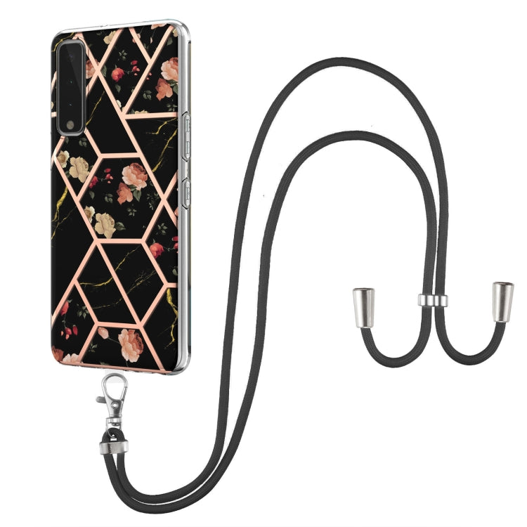 Electroplating Splicing Marble Flower Pattern TPU Shockproof Case with Lanyard, For Xiaomi Mi 11i / Poco F3, For Xiaomi Poco M3 / Redmi Note 9 4G, For Xiaomi Redmi 9A, For Xiaomi Mi 10 Lite 5G, For Xiaomi Mi 10T Lite 5G, For Xiaomi Mi 10T 5G / 10T Pro ...