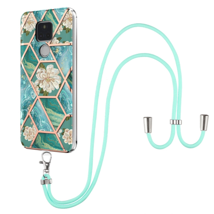 Electroplating Splicing Marble Flower Pattern TPU Shockproof Case with Lanyard, For LG Velvet 4G / Velvet 5G / G9, For Motorola Moto G Play 2021, For Motorola Moto G Power 2021, For Motorola Moto G Stylus 2021