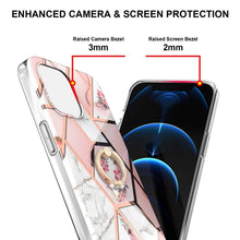 Load image into Gallery viewer, Electroplating Splicing Marble Flower Pattern TPU Shockproof Case with Rhinestone Ring Holder, For iPhone 13 mini, For iPhone 13, For iPhone 13 Pro, For iPhone 13 Pro Max, For iPhone 12 mini, For iPhone 12 / 12 Pro, For iPhone 12 Pro Max, For iPhone 11...