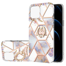 Load image into Gallery viewer, Electroplating Splicing Marble Flower Pattern TPU Shockproof Case with Rhinestone Ring Holder, For iPhone 13 mini, For iPhone 13, For iPhone 13 Pro, For iPhone 13 Pro Max, For iPhone 12 mini, For iPhone 12 / 12 Pro, For iPhone 12 Pro Max, For iPhone 11...