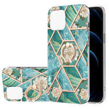 Load image into Gallery viewer, Electroplating Splicing Marble Flower Pattern TPU Shockproof Case with Rhinestone Ring Holder, For iPhone 13 mini, For iPhone 13, For iPhone 13 Pro, For iPhone 13 Pro Max, For iPhone 12 mini, For iPhone 12 / 12 Pro, For iPhone 12 Pro Max, For iPhone 11...