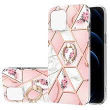 Load image into Gallery viewer, Electroplating Splicing Marble Flower Pattern TPU Shockproof Case with Rhinestone Ring Holder, For iPhone 13 mini, For iPhone 13, For iPhone 13 Pro, For iPhone 13 Pro Max, For iPhone 12 mini, For iPhone 12 / 12 Pro, For iPhone 12 Pro Max, For iPhone 11...