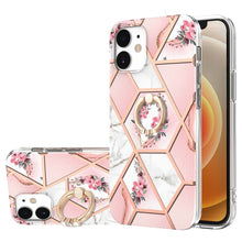 Load image into Gallery viewer, Electroplating Splicing Marble Flower Pattern TPU Shockproof Case with Rhinestone Ring Holder, For iPhone 13 mini, For iPhone 13, For iPhone 13 Pro, For iPhone 13 Pro Max, For iPhone 12 mini, For iPhone 12 / 12 Pro, For iPhone 12 Pro Max, For iPhone 11...