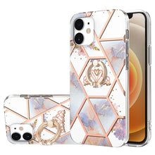 Load image into Gallery viewer, Electroplating Splicing Marble Flower Pattern TPU Shockproof Case with Rhinestone Ring Holder, For iPhone 13 mini, For iPhone 13, For iPhone 13 Pro, For iPhone 13 Pro Max, For iPhone 12 mini, For iPhone 12 / 12 Pro, For iPhone 12 Pro Max, For iPhone 11...