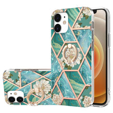 Load image into Gallery viewer, Electroplating Splicing Marble Flower Pattern TPU Shockproof Case with Rhinestone Ring Holder, For iPhone 13 mini, For iPhone 13, For iPhone 13 Pro, For iPhone 13 Pro Max, For iPhone 12 mini, For iPhone 12 / 12 Pro, For iPhone 12 Pro Max, For iPhone 11...