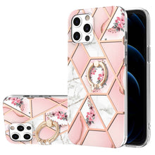 Load image into Gallery viewer, Electroplating Splicing Marble Flower Pattern TPU Shockproof Case with Rhinestone Ring Holder, For iPhone 13 mini, For iPhone 13, For iPhone 13 Pro, For iPhone 13 Pro Max, For iPhone 12 mini, For iPhone 12 / 12 Pro, For iPhone 12 Pro Max, For iPhone 11...