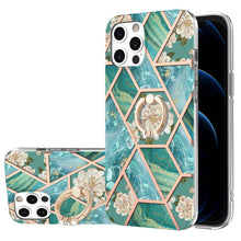 Load image into Gallery viewer, Electroplating Splicing Marble Flower Pattern TPU Shockproof Case with Rhinestone Ring Holder, For iPhone 13 mini, For iPhone 13, For iPhone 13 Pro, For iPhone 13 Pro Max, For iPhone 12 mini, For iPhone 12 / 12 Pro, For iPhone 12 Pro Max, For iPhone 11...