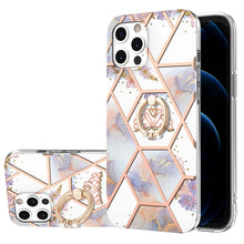 Load image into Gallery viewer, Electroplating Splicing Marble Flower Pattern TPU Shockproof Case with Rhinestone Ring Holder, For iPhone 13 mini, For iPhone 13, For iPhone 13 Pro, For iPhone 13 Pro Max, For iPhone 12 mini, For iPhone 12 / 12 Pro, For iPhone 12 Pro Max, For iPhone 11...