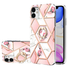 Load image into Gallery viewer, Electroplating Splicing Marble Flower Pattern TPU Shockproof Case with Rhinestone Ring Holder, For iPhone 13 mini, For iPhone 13, For iPhone 13 Pro, For iPhone 13 Pro Max, For iPhone 12 mini, For iPhone 12 / 12 Pro, For iPhone 12 Pro Max, For iPhone 11...