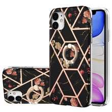 Load image into Gallery viewer, Electroplating Splicing Marble Flower Pattern TPU Shockproof Case with Rhinestone Ring Holder, For iPhone 13 mini, For iPhone 13, For iPhone 13 Pro, For iPhone 13 Pro Max, For iPhone 12 mini, For iPhone 12 / 12 Pro, For iPhone 12 Pro Max, For iPhone 11...