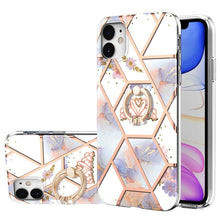 Load image into Gallery viewer, Electroplating Splicing Marble Flower Pattern TPU Shockproof Case with Rhinestone Ring Holder, For iPhone 13 mini, For iPhone 13, For iPhone 13 Pro, For iPhone 13 Pro Max, For iPhone 12 mini, For iPhone 12 / 12 Pro, For iPhone 12 Pro Max, For iPhone 11...
