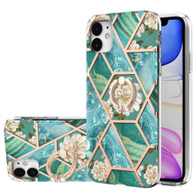 Load image into Gallery viewer, Electroplating Splicing Marble Flower Pattern TPU Shockproof Case with Rhinestone Ring Holder, For iPhone 13 mini, For iPhone 13, For iPhone 13 Pro, For iPhone 13 Pro Max, For iPhone 12 mini, For iPhone 12 / 12 Pro, For iPhone 12 Pro Max, For iPhone 11...