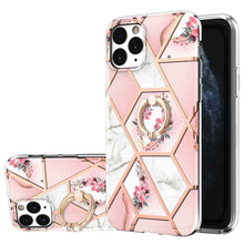 Load image into Gallery viewer, Electroplating Splicing Marble Flower Pattern TPU Shockproof Case with Rhinestone Ring Holder, For iPhone 13 mini, For iPhone 13, For iPhone 13 Pro, For iPhone 13 Pro Max, For iPhone 12 mini, For iPhone 12 / 12 Pro, For iPhone 12 Pro Max, For iPhone 11...