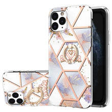 Load image into Gallery viewer, Electroplating Splicing Marble Flower Pattern TPU Shockproof Case with Rhinestone Ring Holder, For iPhone 13 mini, For iPhone 13, For iPhone 13 Pro, For iPhone 13 Pro Max, For iPhone 12 mini, For iPhone 12 / 12 Pro, For iPhone 12 Pro Max, For iPhone 11...