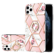 Load image into Gallery viewer, Electroplating Splicing Marble Flower Pattern TPU Shockproof Case with Rhinestone Ring Holder, For iPhone 13 mini, For iPhone 13, For iPhone 13 Pro, For iPhone 13 Pro Max, For iPhone 12 mini, For iPhone 12 / 12 Pro, For iPhone 12 Pro Max, For iPhone 11...