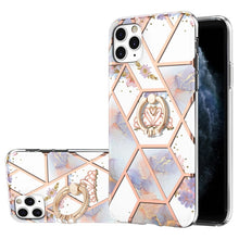 Load image into Gallery viewer, Electroplating Splicing Marble Flower Pattern TPU Shockproof Case with Rhinestone Ring Holder, For iPhone 13 mini, For iPhone 13, For iPhone 13 Pro, For iPhone 13 Pro Max, For iPhone 12 mini, For iPhone 12 / 12 Pro, For iPhone 12 Pro Max, For iPhone 11...