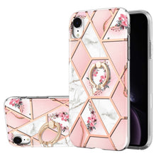 Load image into Gallery viewer, Electroplating Splicing Marble Flower Pattern TPU Shockproof Case with Rhinestone Ring Holder, For iPhone 13 mini, For iPhone 13, For iPhone 13 Pro, For iPhone 13 Pro Max, For iPhone 12 mini, For iPhone 12 / 12 Pro, For iPhone 12 Pro Max, For iPhone 11...