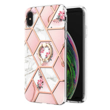 Load image into Gallery viewer, Electroplating Splicing Marble Flower Pattern TPU Shockproof Case with Rhinestone Ring Holder, For iPhone XS Max, For iPhone SE 2022 / SE 2020 / 7 / 8, For iPhone 7 Plus / 8 Plus