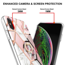 Load image into Gallery viewer, Electroplating Splicing Marble Flower Pattern TPU Shockproof Case with Rhinestone Ring Holder, For iPhone XS Max, For iPhone SE 2022 / SE 2020 / 7 / 8, For iPhone 7 Plus / 8 Plus