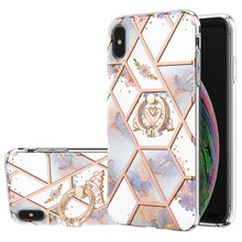 Load image into Gallery viewer, Electroplating Splicing Marble Flower Pattern TPU Shockproof Case with Rhinestone Ring Holder, For iPhone XS Max, For iPhone SE 2022 / SE 2020 / 7 / 8, For iPhone 7 Plus / 8 Plus