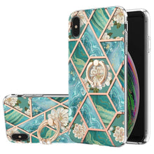 Load image into Gallery viewer, Electroplating Splicing Marble Flower Pattern TPU Shockproof Case with Rhinestone Ring Holder, For iPhone XS Max, For iPhone SE 2022 / SE 2020 / 7 / 8, For iPhone 7 Plus / 8 Plus